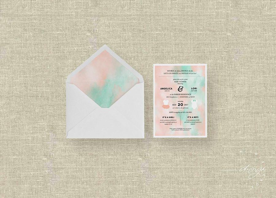 Watercolor joint baby shower invitation