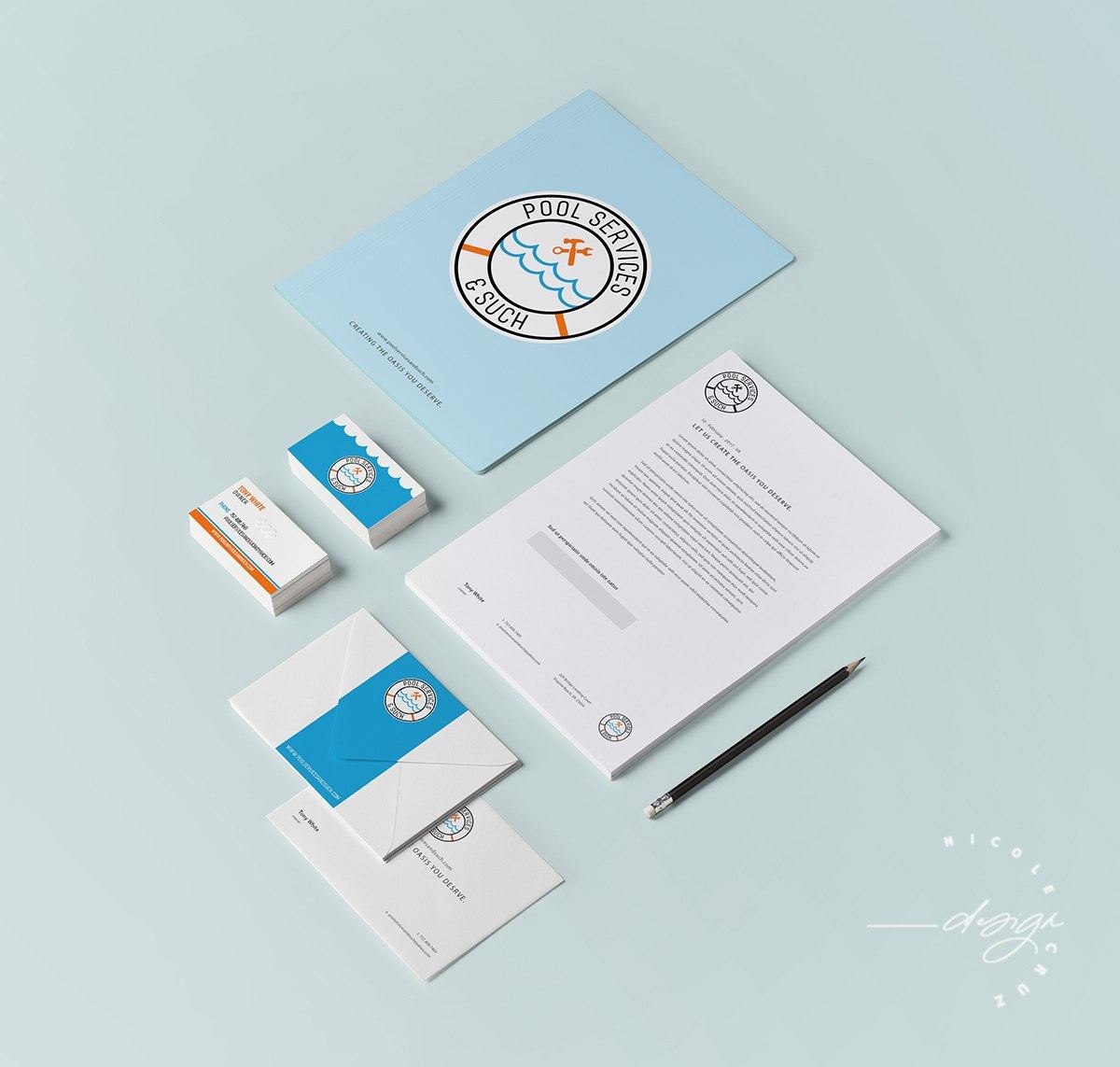 Pool Services and Such stationery flat lay