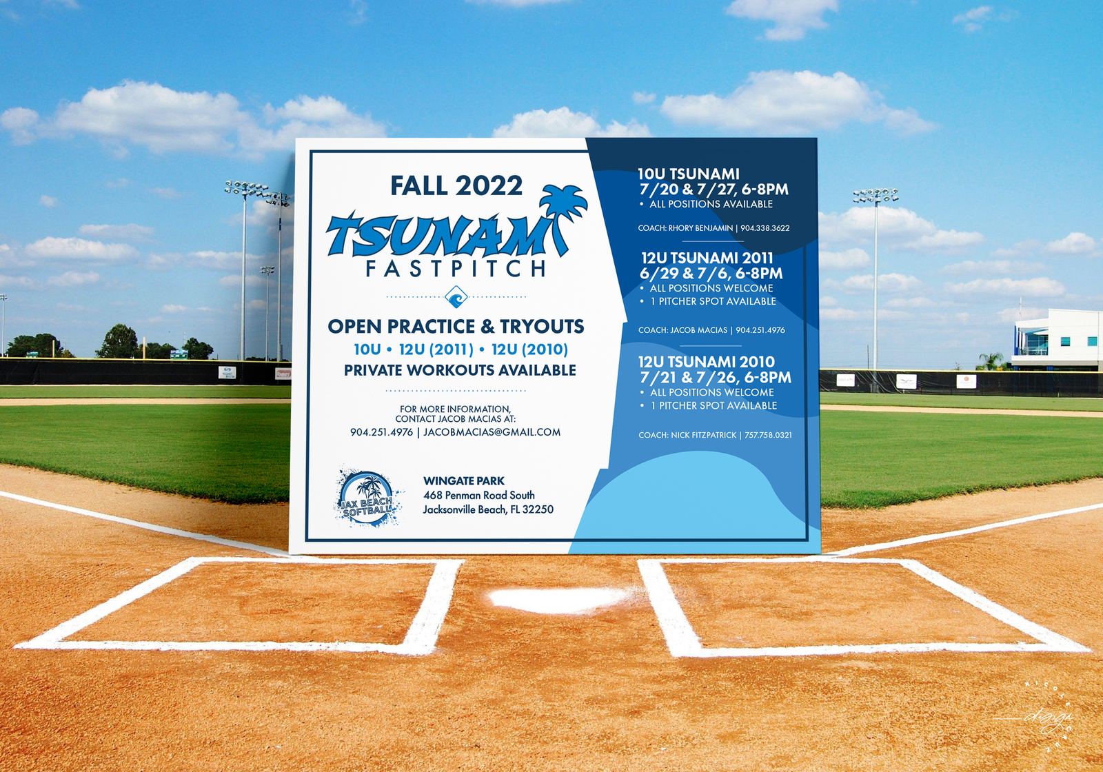 Tsunami Fastpitch open practice flyer