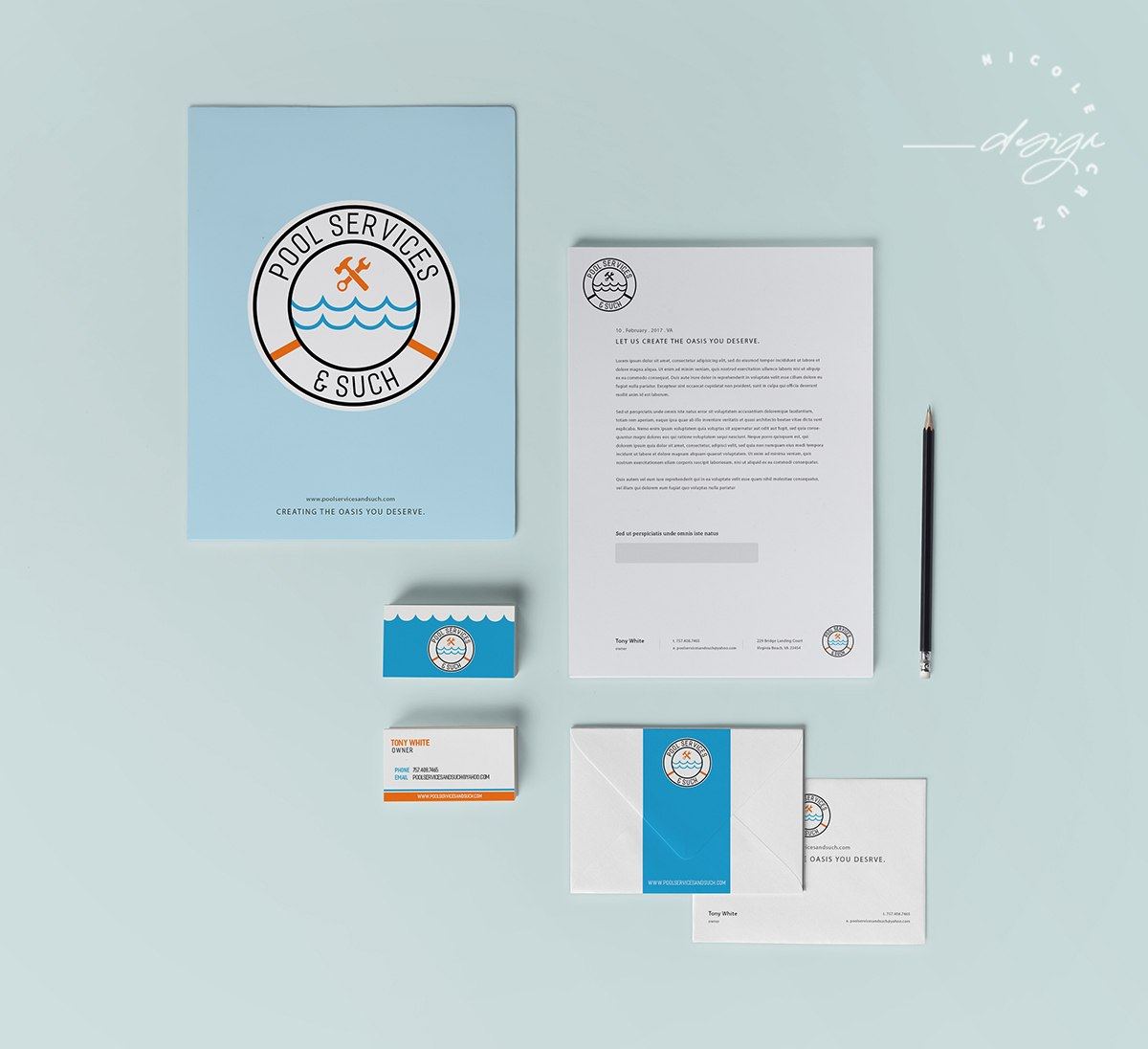 Pool Services and Such stationery system