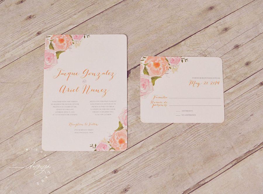 Peach floral wedding invitation
